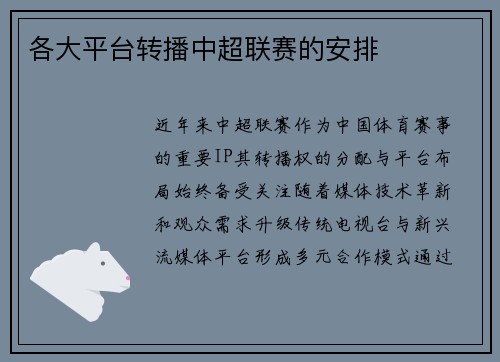 各大平台转播中超联赛的安排